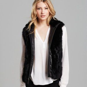 BGBG "Becca" Reversible Rabbit Fur & Leather Vest w/ Hood